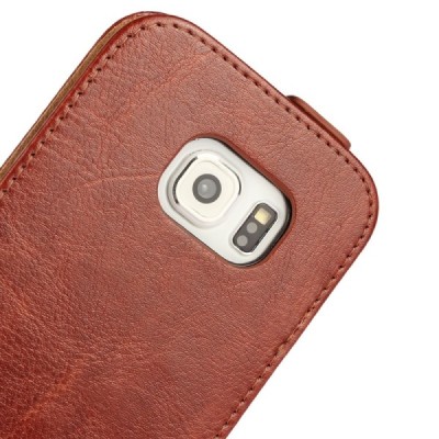 Samsung Galaxy S6 Edge (G925) klasisks ādas vertikāli atvēramais brūns maciņš / Vacins.lv