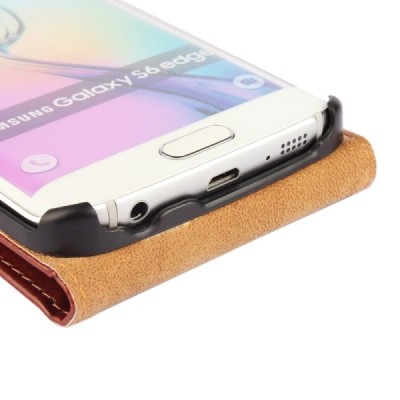 Samsung Galaxy S6 Edge (G925) klasisks ādas vertikāli atvēramais brūns maciņš / Vacins.lv