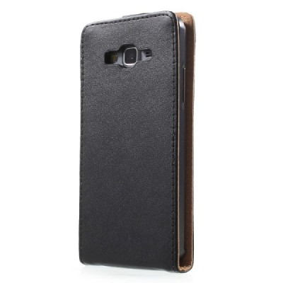 Samsung Galaxy Grand Prime (G530) klasisks ādas vertikāli atvēramais melns maciņš / Vacins.lv