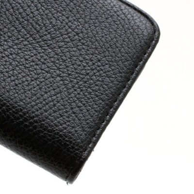 HTC One Mini M4 atvēramais melns ādas Litchi maciņš (maks) / Vacins.lv