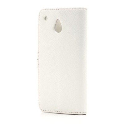 HTC One Mini M4 atvēramais balts ādas Litchi maciņš (maks) / Vacins.lv