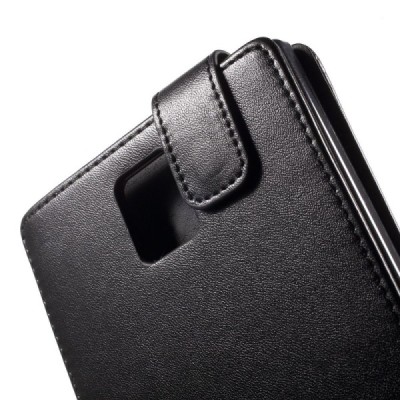 BlackBerry Passport klasikinis vertikaliai atverčiamas juodas odinis dėklas / Priedai.lt