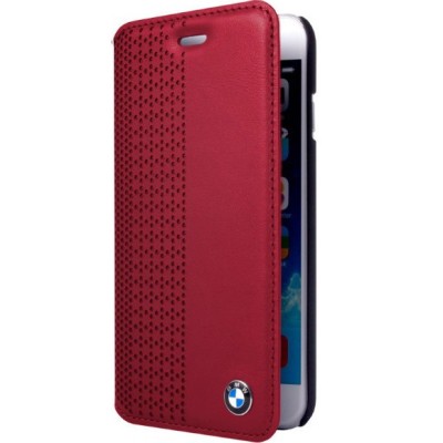 BMW Signature Apple iPhone 6 (6s) sarkans atvēramais perforētas ādas maciņš (maks) / Vacins.lv