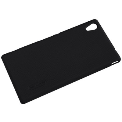 Sony Xperia M4 Aqua Nillkin Frosted Shield juodas plastikinis dėklas + apsauginė ekrano plėvelė / Priedai.lt