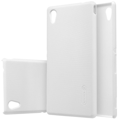 Sony Xperia M4 Aqua Nillkin Frosted Shield baltas plastikinis dėklas + apsauginė ekrano plėvelė / Priedai.lt