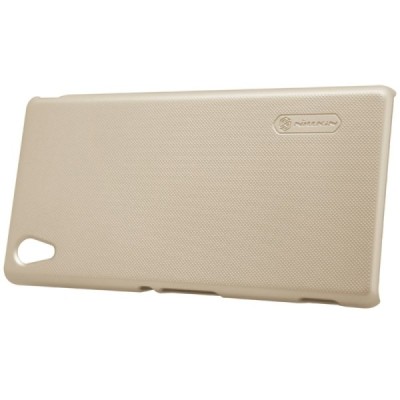 Sony Xperia M4 Aqua Nillkin Frosted Shield auksinis plastikinis dėklas + apsauginė ekrano plėvelė / Priedai.lt