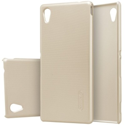 Sony Xperia M4 Aqua Nillkin Frosted Shield auksinis plastikinis dėklas + apsauginė ekrano plėvelė / Priedai.lt