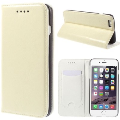 Apple iPhone 6 Plus solidus atverčiamas smėlio (dramblio kaulo) spalvos odinis dėklas - knygutė / Priedai.lt