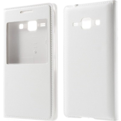 Samsung Galaxy J1 balts atvēramais Smart Window ādas maciņš / Vacins.lv
