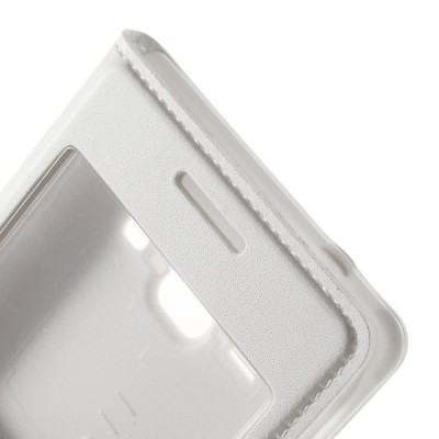 Samsung Galaxy J1 balts atvēramais Smart Window ādas maciņš / Vacins.lv
