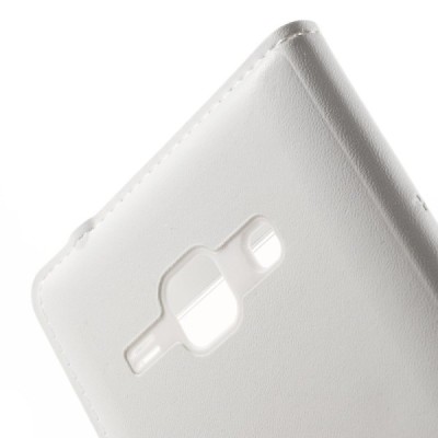 Samsung Galaxy J1 balts atvēramais Smart Window ādas maciņš / Vacins.lv
