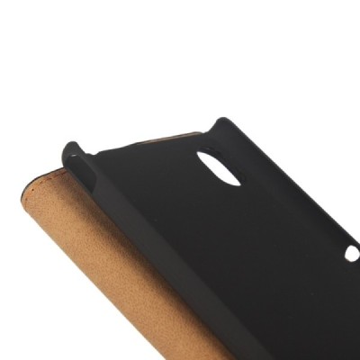 Sony Xperia M4 Aqua atvēramais ādas melns maciņš (maks) / Vacins.lv
