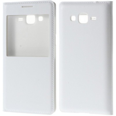 Samsung Galaxy Grand Prime (G530) baltas odinis atverčiamas „Smart Window“ dėklas su langeliu / Priedai.lt