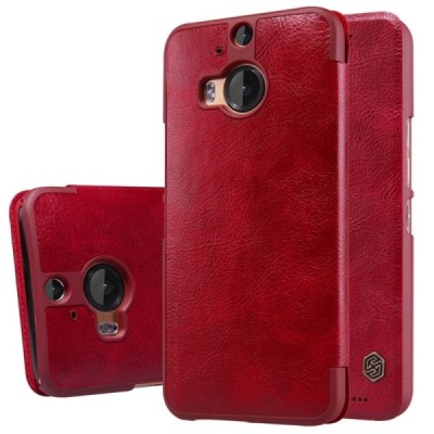 Greznais „Nillkin“ Qin sērijas ādas atvērams sarkans HTC One M9+ Plus maciņš / Vacins.lv