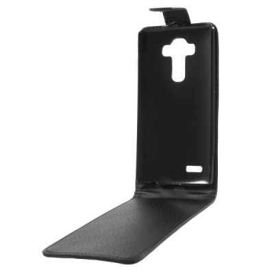 LG G4 (H815) klasisks ādas vertikāli atvēramais melns maciņš / Vacins.lv