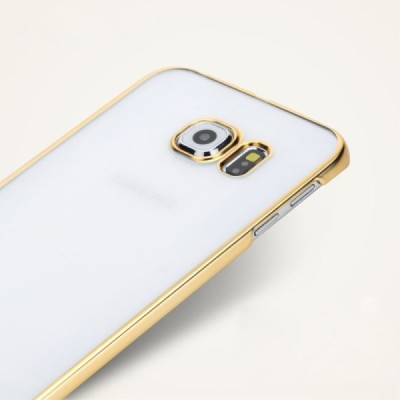 Samsung Galaxy S6 Edge (G925) Rock Neon plastikinis skaidrus permatomas auksinis dėklas / Priedai.lt