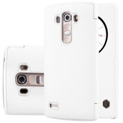 Greznais „Nillkin“ Qin sērijas ādas atvērams balts LG G4s Beat (H735) maciņš / Vacins.lv