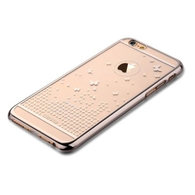 Apple iPhone 6S elegants Devia Butterfly dzidrs (caurspīdīgs) zelta plastmasas apvalks ar tauriņiem / Vacins.lv