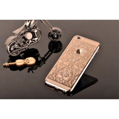 Apple iPhone 6S Plus elegants Devia Crystal Baroque Swarovski dzidrs (caurspīdīgs) zelta plastmasas apvalks ar kristāliem / Vaci