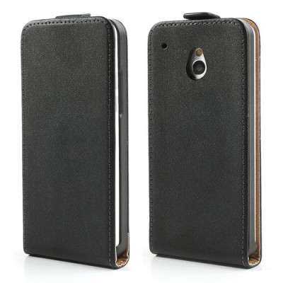 HTC One mini klasisks ādas vertikāli atvēramais melns futrālis / Vacins.lv