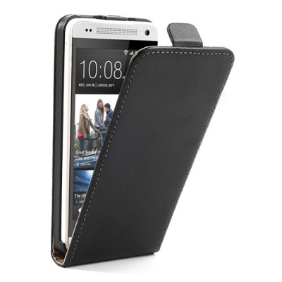 HTC One mini klasisks ādas vertikāli atvēramais melns futrālis / Vacins.lv