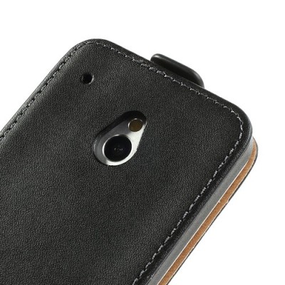 HTC One mini klasisks ādas vertikāli atvēramais melns futrālis / Vacins.lv