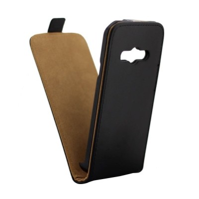 Samsung Galaxy Xcover 3 (G388) klasikinis vertikaliai atverčiamas juodas odinis dėklas / Priedai.lt