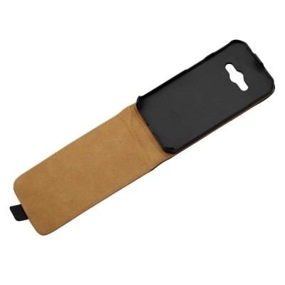 Samsung Galaxy Xcover 3 (G388) klasikinis vertikaliai atverčiamas juodas odinis dėklas / Priedai.lt