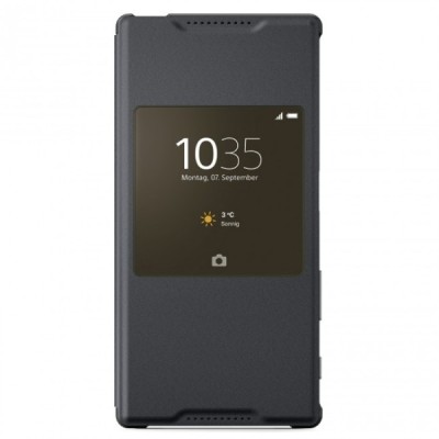 Oficialius Sony Xperia Z5 Style Cover Window juodas atverčiamas dėklas SCR42 / Priedai.lt