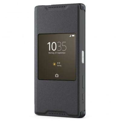 Oficiāls Sony Xperia Z5 Compact Style Cover Window melns atvērams maciņš SCR44 / Vacins.lv
