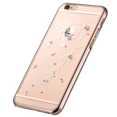 Apple iPhone 6S elegants Devia Crystal Flowery Swarovski dzidrs (caurspīdīgs) zelta plastmasas apvalks ar kristāliem / Vacins.lv