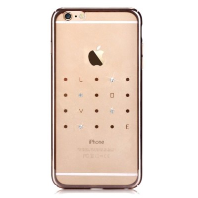 Apple iPhone 6S elegants Devia Crystal Love Swarovski dzidrs (caurspīdīgs) zelta plastmasas apvalks ar kristāliem / Vacins.lv