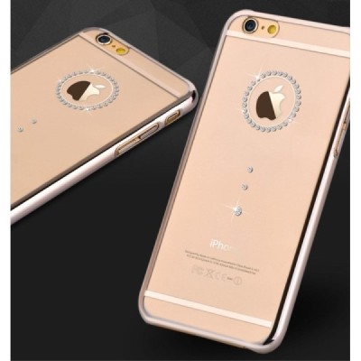Apple iPhone 6 (6s) Devia Crystal Diamante Swarovski plastikinis skaidrus permatomas auksinis dėklas su kristalais / Priedai.lt