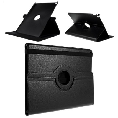Apple iPad Pro 12.9"atvēramais melns ādas maciņš, grozās 360° grādu apjomā / Vacins.lv