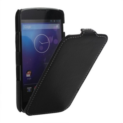 „Lychee“ Nexus 4 E960 ādas vertikāli atvēramais melns maciņš / Vacins.lv