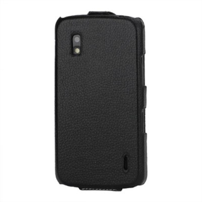 „Lychee“ Nexus 4 E960 ādas vertikāli atvēramais melns maciņš / Vacins.lv