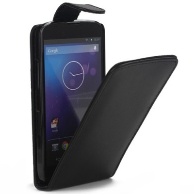 Klasikinis atverčiamas juodas Nexus 4 E960 dėklas (dėkliukas) / Priedai.lt