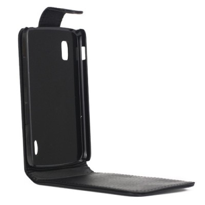 Klasikinis atverčiamas juodas Nexus 4 E960 dėklas (dėkliukas) / Priedai.lt