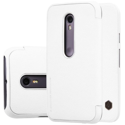 Greznais „Nillkin“ Qin sērijas ādas atvērams balts Motorola Moto G 3rd (3 Gen) maciņš / Vacins.lv
