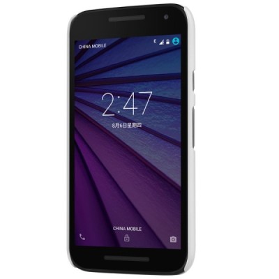 Motorola Moto G 3 kartos (Gen 3) Nillkin Frosted Shield baltas plastikinis dėklas + apsauginė ekrano plėvelė / Priedai.lt