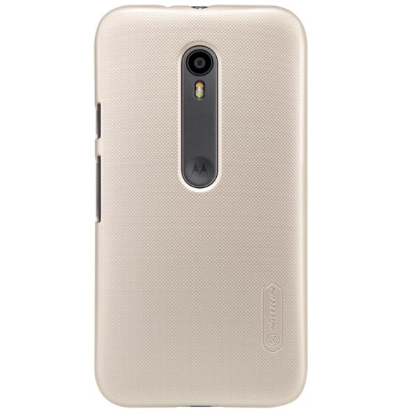 „Nillkin“ Frosted Shield dėklas - auksinis + apsauginė ekrano plėvelė (Moto G 3 kartos)