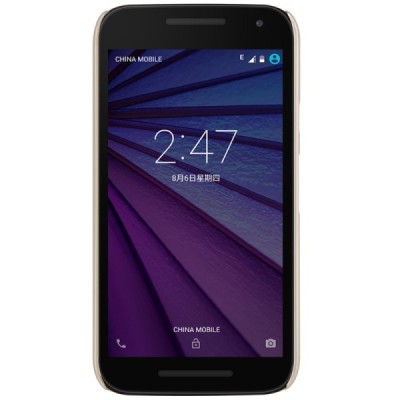 Motorola Moto G 3 kartos (Gen 3) Nillkin Frosted Shield auksinis plastikinis dėklas + apsauginė ekrano plėvelė / Priedai.lt