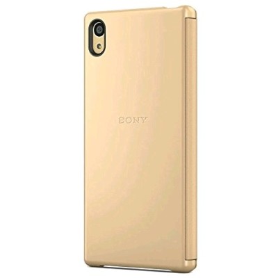 Oficialius Sony Xperia Z5 Style Cover Window auksinis atverčiamas dėklas SCR42 / Priedai.lt
