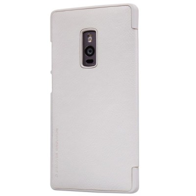 Prabangus „Nillkin“ Qin serijos baltas odinis atverčiamas OnePlus 2 (Two) dėklas - knygutė / Priedai.lt