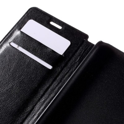HTC Desire 626 atverčiamas juodas odinis dėklas - piniginė / Priedai.lt