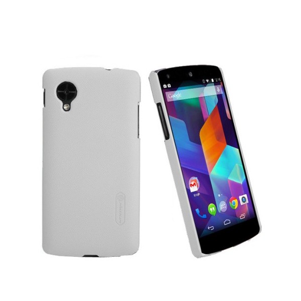 „Nillkin“ Super Frosted dėklas - baltas + apsauginė ekrano plėvelė (Nexus 5)