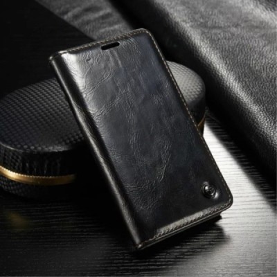 Samsung Galaxy S5 mini „CaseMe“ solīds atvēramais ādas melns maciņš - maks / Vacins.lv