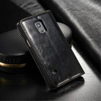 Samsung Galaxy S5 mini „CaseMe“ solīds atvēramais ādas melns maciņš - maks / Vacins.lv