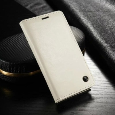 Samsung Galaxy S5 mini „CaseMe“ solīds atvēramais ādas balts maciņš - maks / Vacins.lv