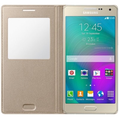 Samsung Galaxy A5 S View Cover atverčiamas auksinis odinis dėklas / Priedai.lt